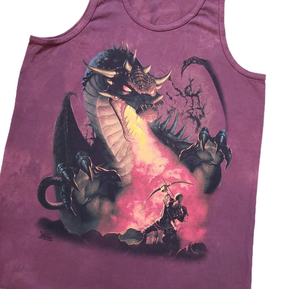 Vintage Y2K The Mountain Dragon Battle Sz Medium Mens Deep Red Tank Top 2005